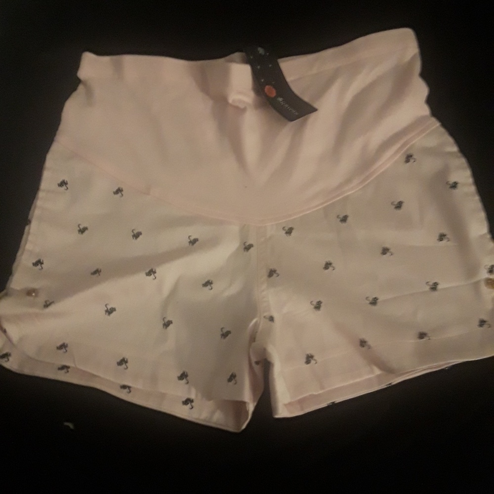 Pale Pink Maternity shorts with cat print.